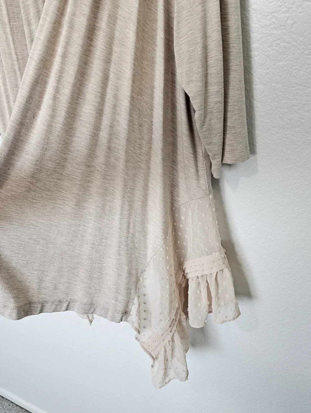Logo Lori Goldstein | Lace Trim Lightweight Aysymmetrical Open Front Cardigan 2X